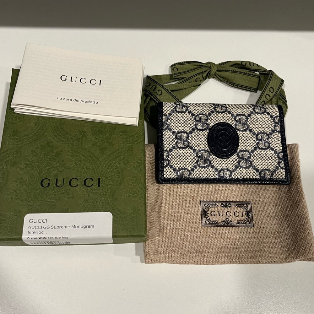 GucciGG Supreme Monogram Textured Dollar Calfskin Retro Interlocking G Card Case